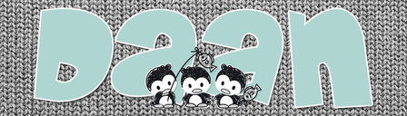 Poster (zelfklevend) pinguin zwart wit mint met naam