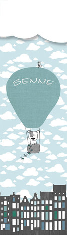 Behang Poster babykamer wolken mint grijs naam